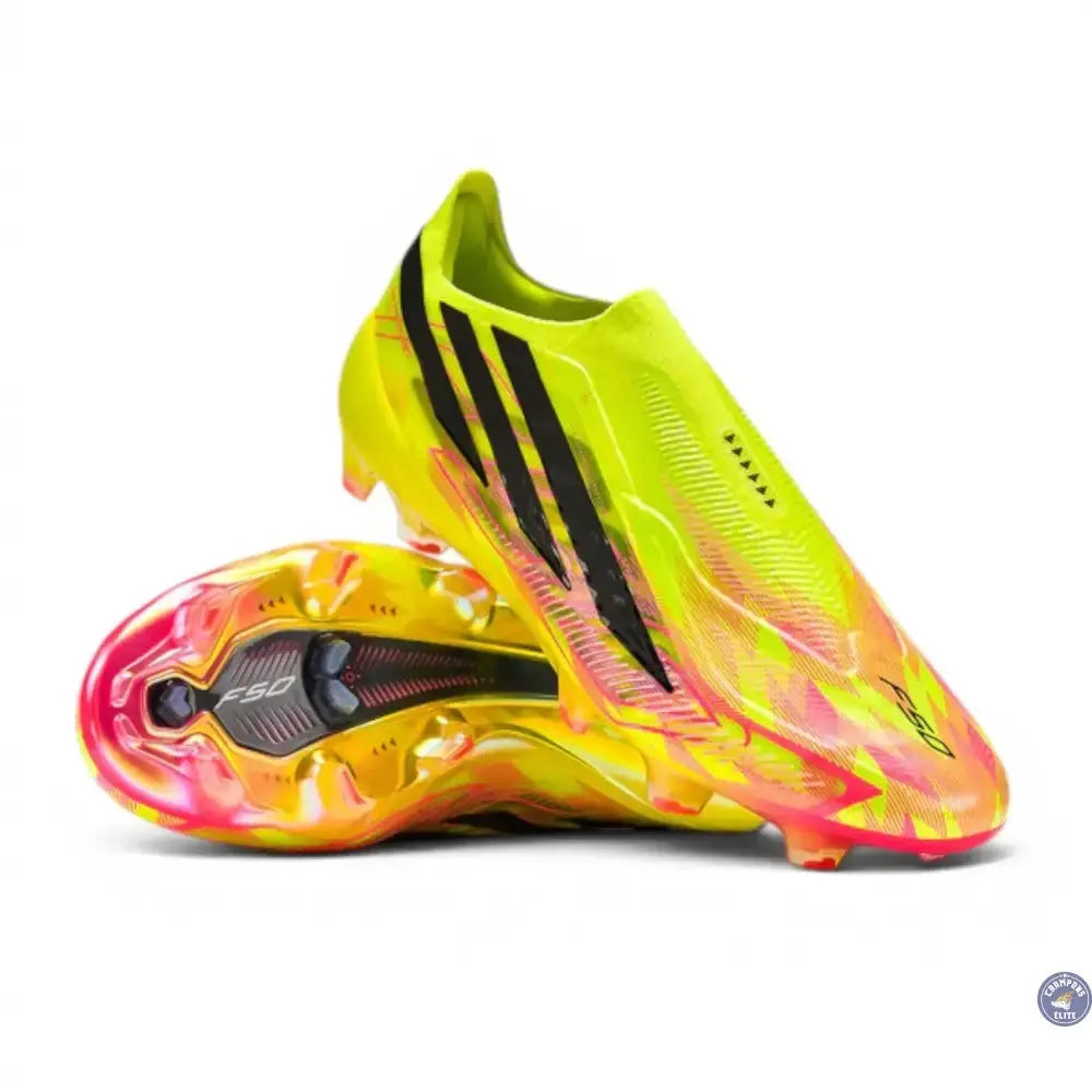 Image of Adidas F50 Hyperfast Elite Laceless FG Too Light - Jaune/Noir/Solar Turquoise ÉDITION LIMITÉE