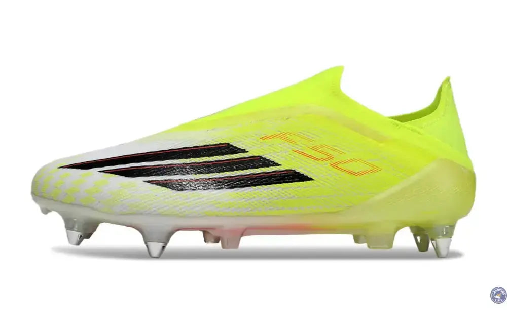 Chaussure de football sans lacets F50 Elite SG jaune néon, noir et rouge lucide
