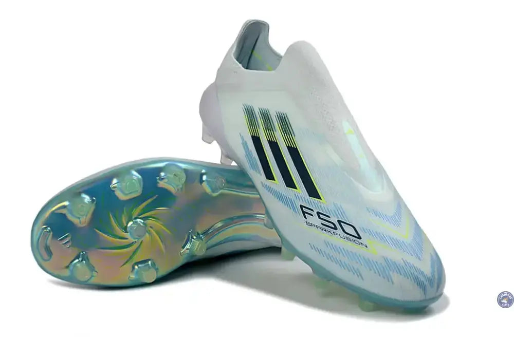 Image of F50 Sparkfusion League Low Cut Laceless FG Ice Cold Precision – Almond Blue/Dune Pearl/Jaune Hi-Res