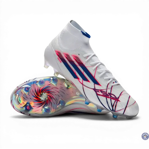 F50 Sparkfusion Mid Cut Lacets FG – Blanc/Bleu/Rouge