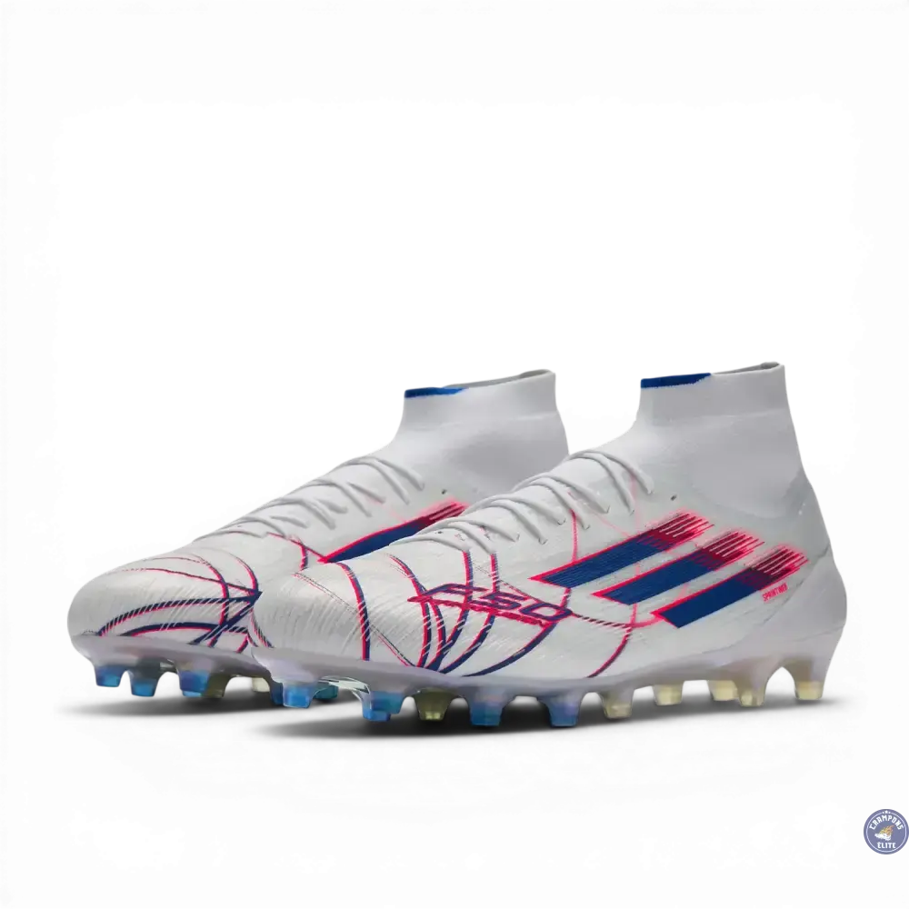 F50 Sparkfusion Mid Cut Lacets FG – Blanc/Bleu/Rouge