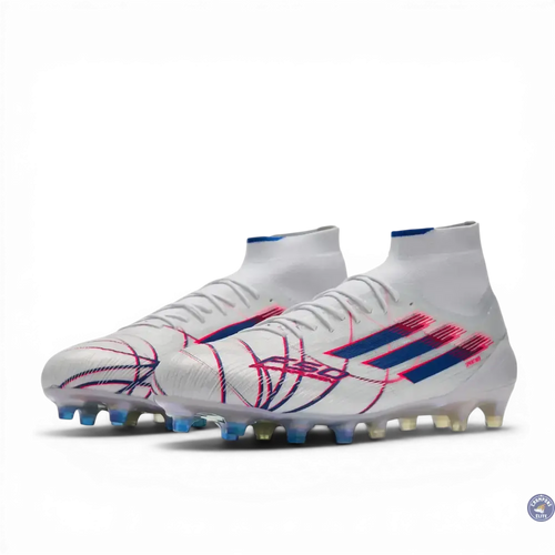 F50 Sparkfusion Mid Cut Lacets FG – Blanc/Bleu/Rouge