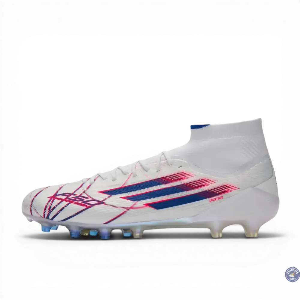 F50 Sparkfusion Mid Cut Lacets FG – Blanc/Bleu/Rouge
