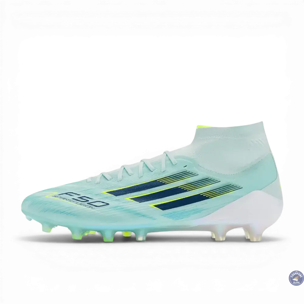 F50 Sparkfusion Mid Cut Lacets FG – Turquoise/Bleu Marine/Blanc