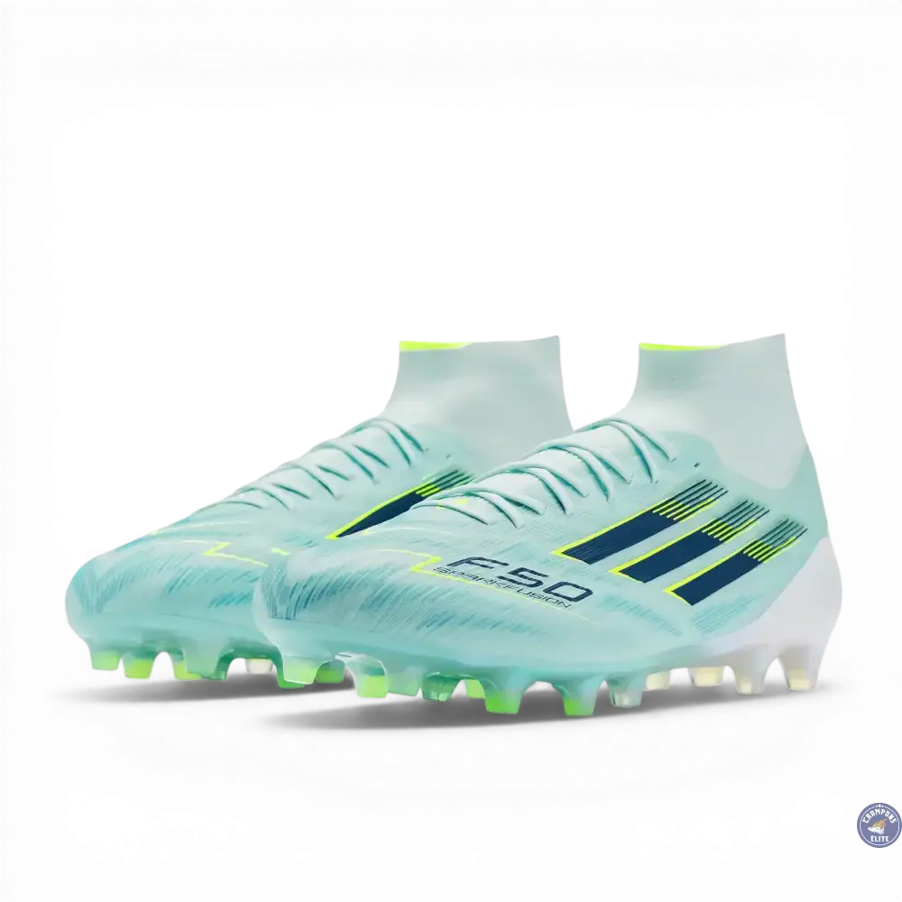F50 Sparkfusion Mid Cut Lacets FG – Turquoise/Bleu Marine/Blanc