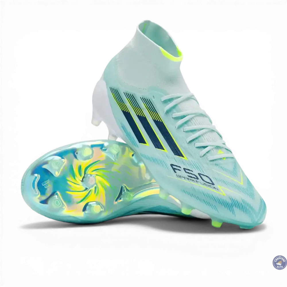 F50 Sparkfusion Mid Cut Lacets FG – Turquoise/Bleu Marine/Blanc