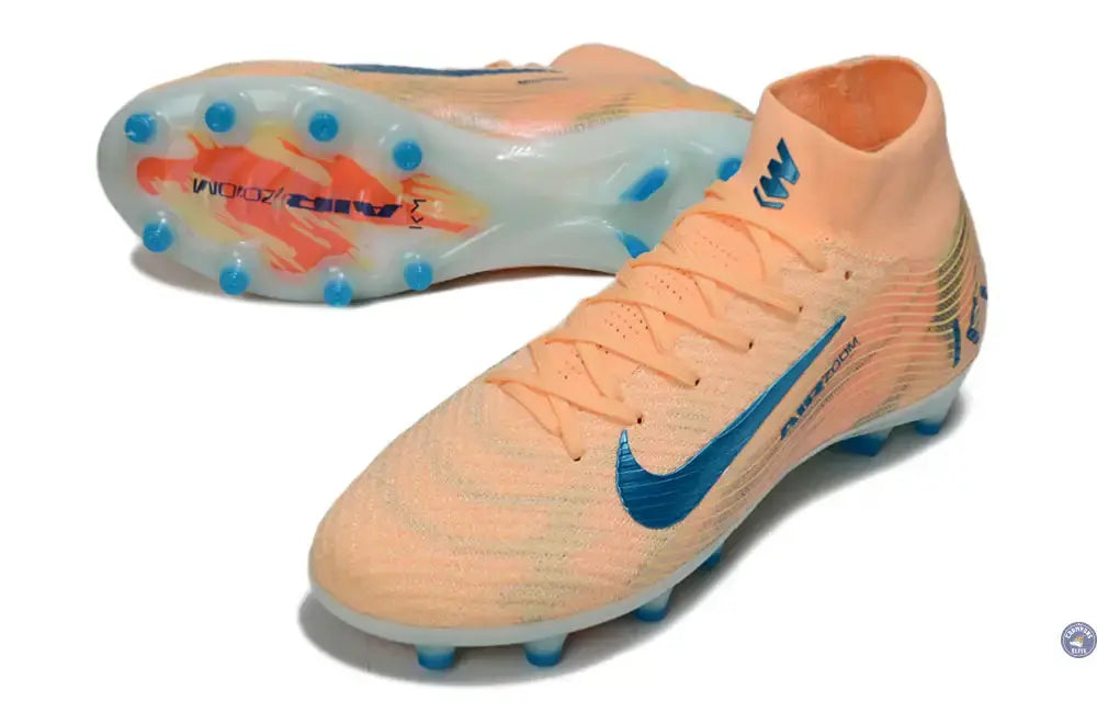 Image of Air Zoom Mercurial Superfly 10 AG Kylian Mbappe - Orange/Bleu turquoise