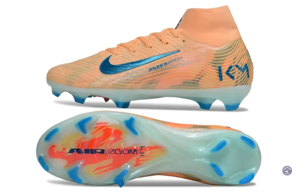 Image of Air Zoom Mercurial Superfly 10 FG Kylian Mbappe - Orange/Bleu turquoise