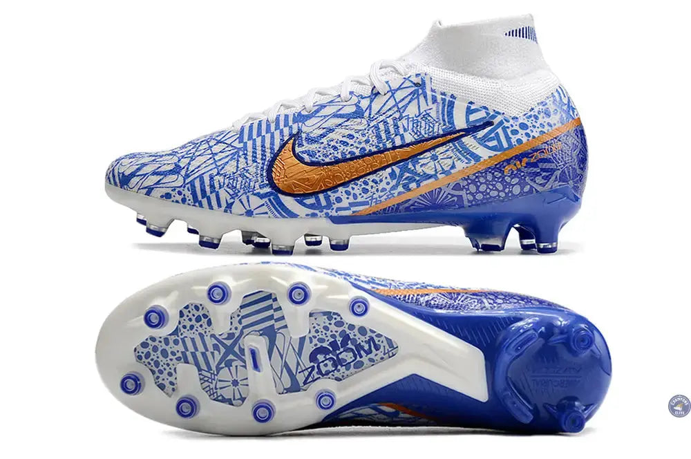 Image of Air Zoom Mercurial Superfly 9 AG CR7 Personal Edition - Blanc/Cuivré/Bleu