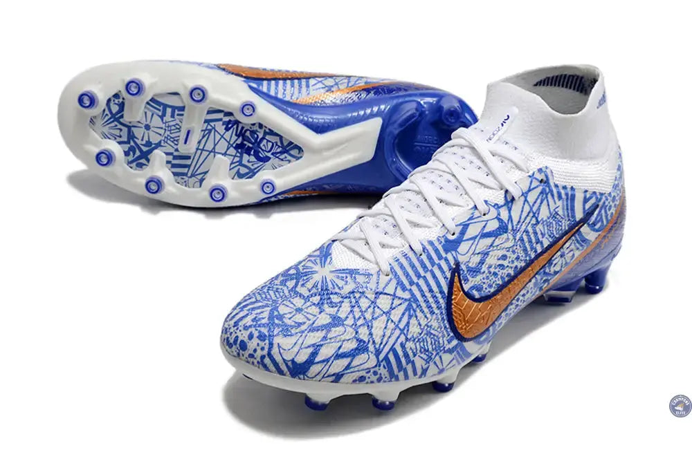 Image of Air Zoom Mercurial Superfly 9 AG CR7 Personal Edition - Blanc/Cuivré/Bleu