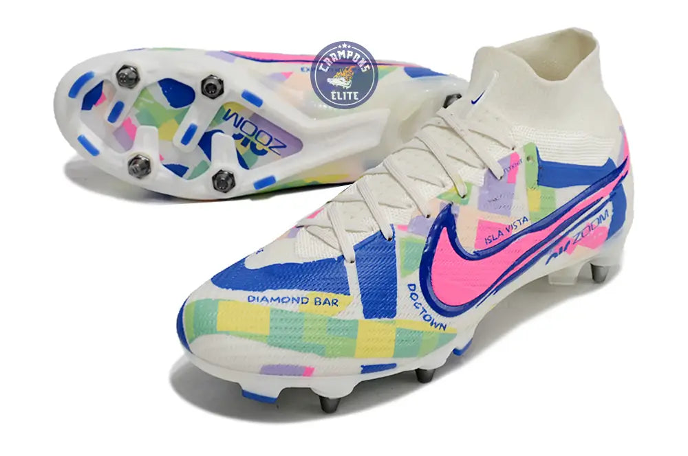 Image of Air Zoom Mercurial Superfly 9 SG - Blanc/Vert/Bleu/Jaune/Rose