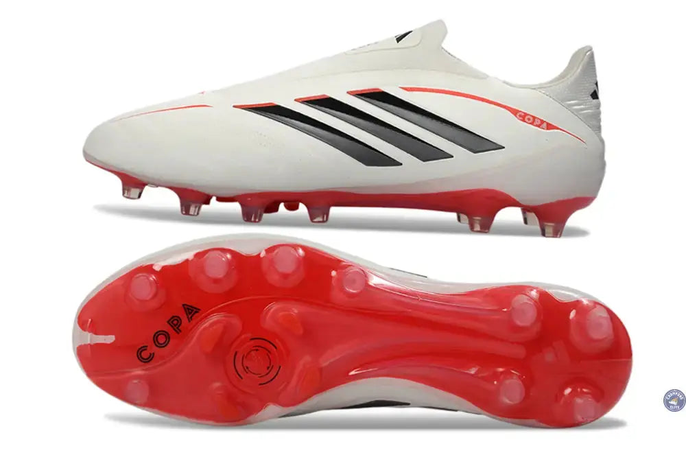Image of COPA PURE 4 LACELESS ELITE FG BORN FOR GOALS - BLANC/ARGENTÉ/NOIR/LUCID RED - Crampons Elite
