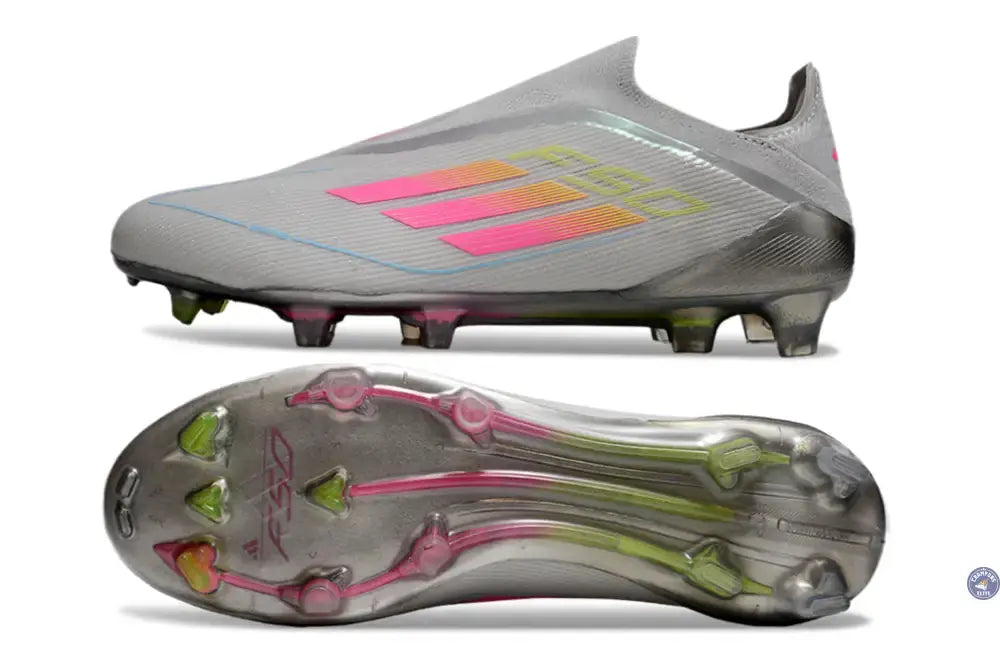 Image of F50 Elite Laceless FG Gris/Rose/Jaune