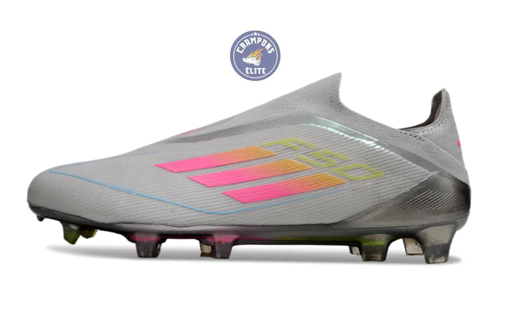 Image of F50 Elite Laceless FG Gris/Rose/Jaune