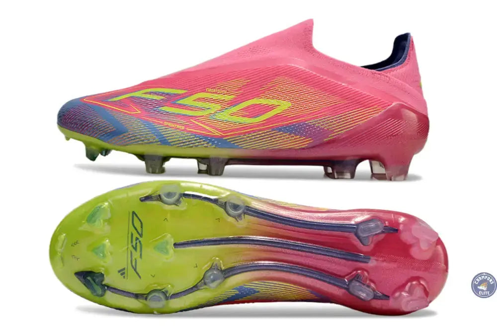 F50 Elite Laceless FG Mystic Victory - Lucid Pink/Lucid Lemon/Blue Fusion