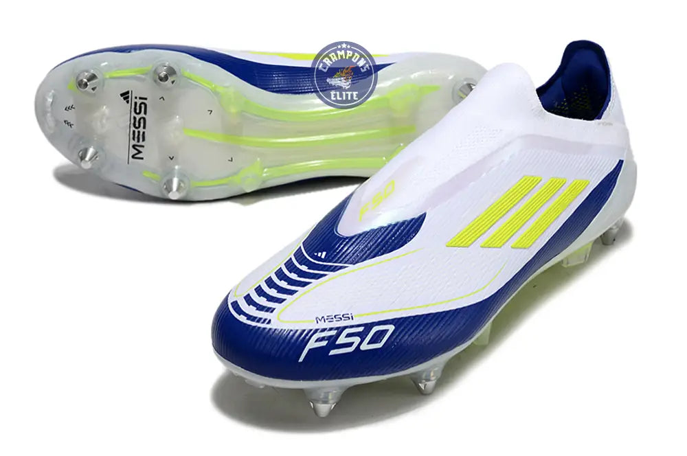Image of F50 Elite Laceless SG - Blanc/Bleu/Jaune Fluo