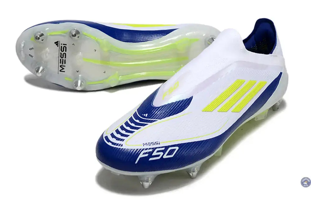 Image of F50 Elite Laceless SG - Blanc/Bleu/Jaune Fluo