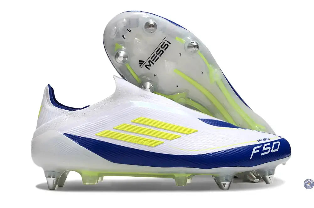 Image of F50 Elite Laceless SG - Blanc/Bleu/Jaune Fluo