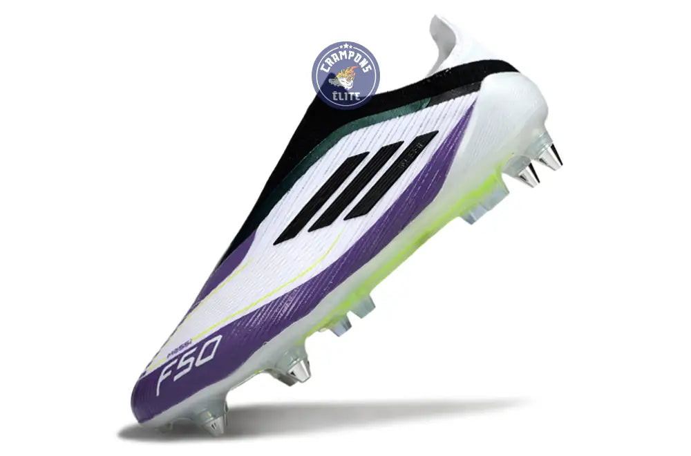 Image of F50 Elite Laceless SG - Blanc/Noir/Violet/Jaune Fluo