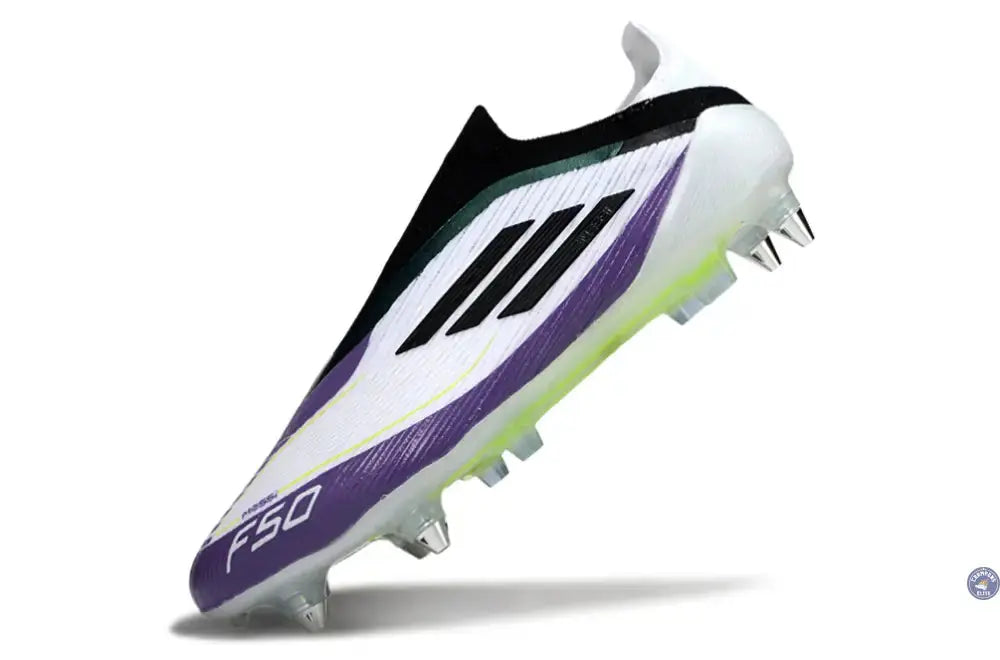F50 Elite Laceless SG - Blanc/Noir/Violet/Jaune Fluo