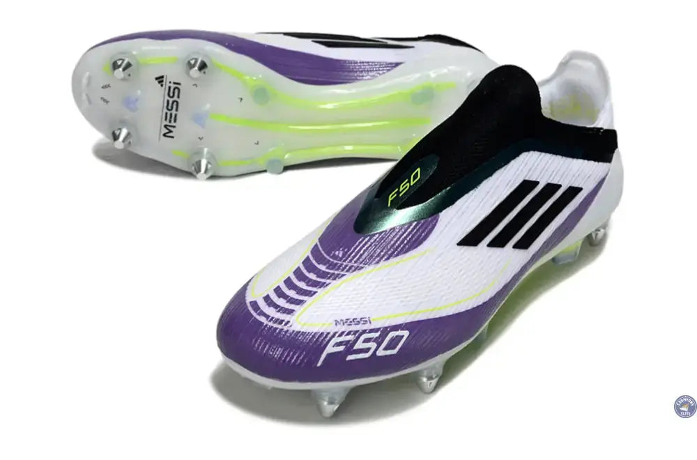 Image of F50 Elite Laceless SG - Blanc/Noir/Violet/Jaune Fluo