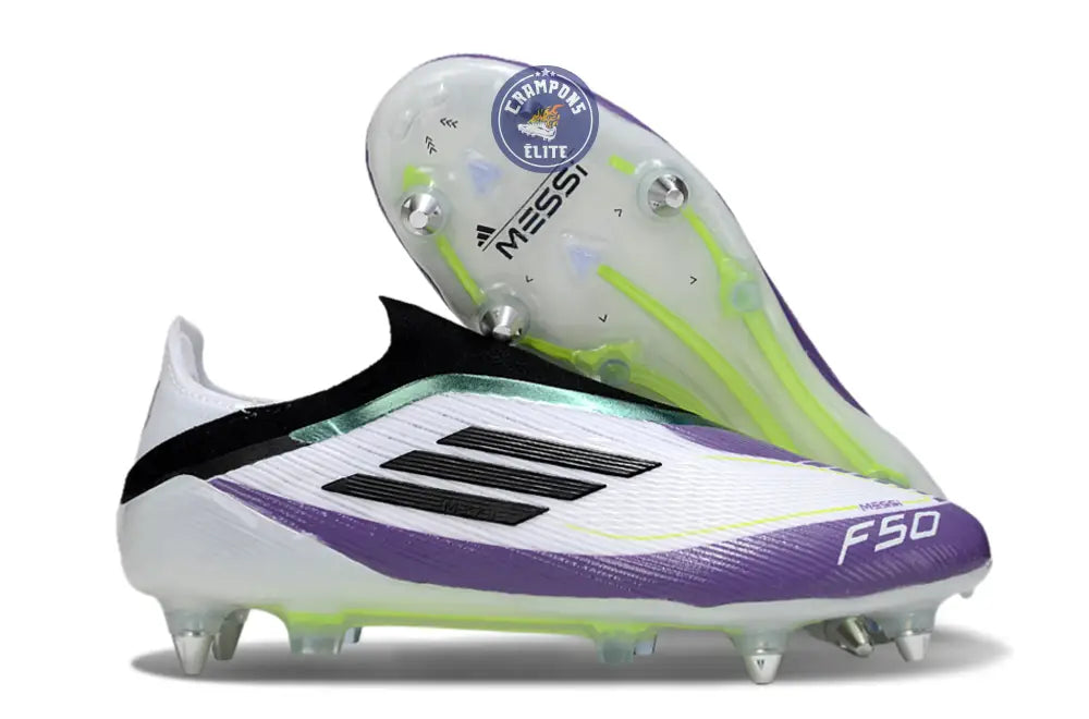 Image of F50 Elite Laceless SG - Blanc/Noir/Violet/Jaune Fluo