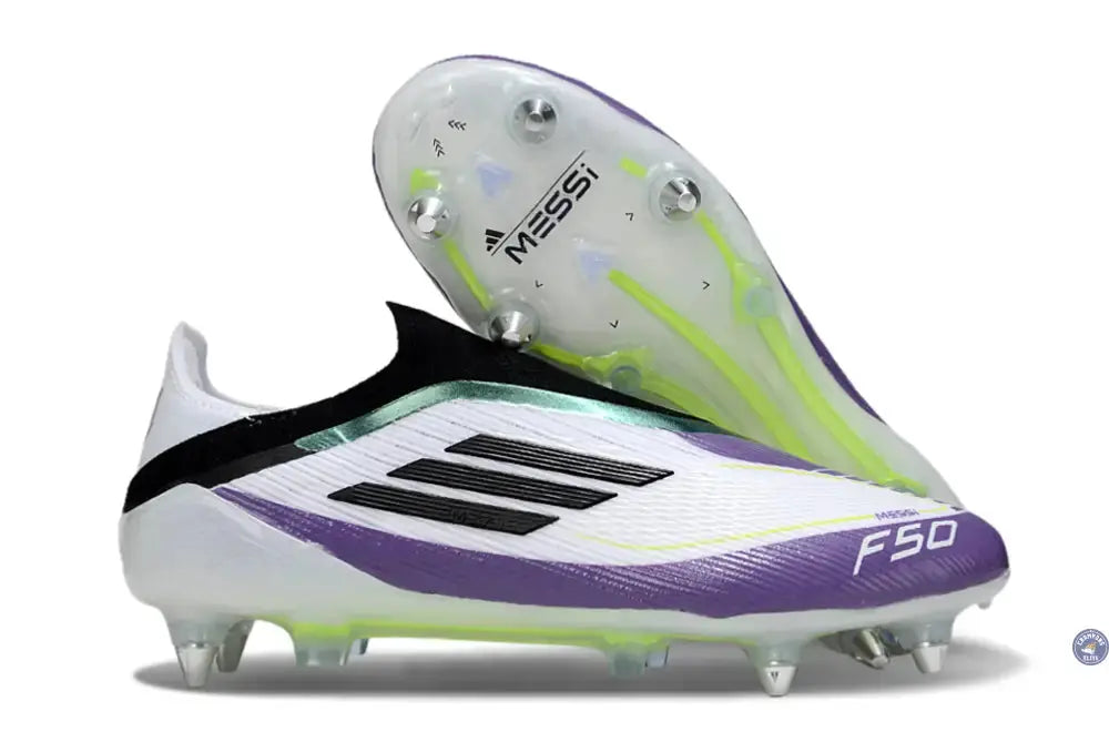 Image of F50 Elite Laceless SG - Blanc/Noir/Violet/Jaune Fluo