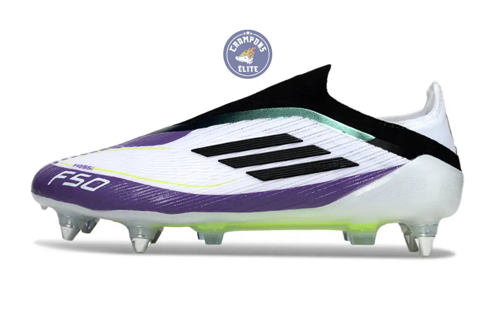 Image of F50 Elite Laceless SG - Blanc/Noir/Violet/Jaune Fluo