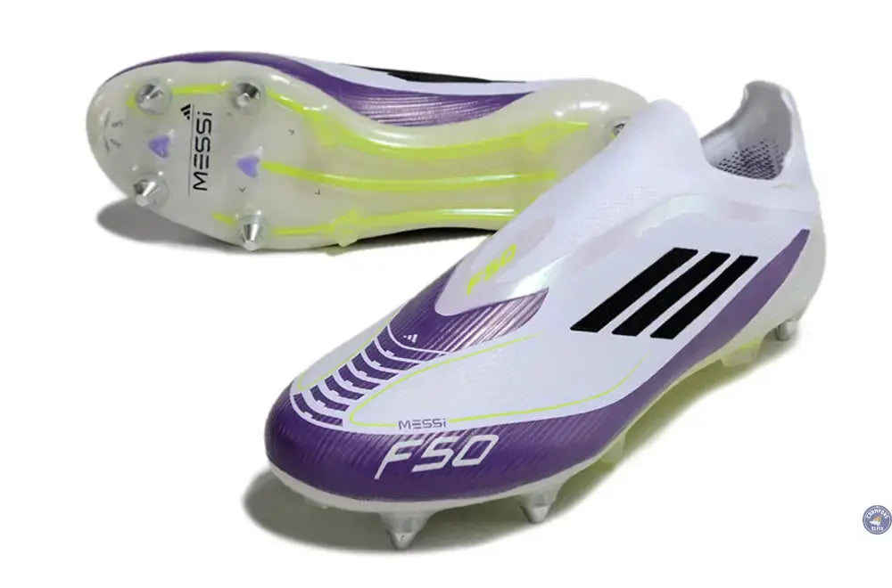Image of F50 Elite Laceless SG - Blanc/Violet/Noir/Jaune Fluo