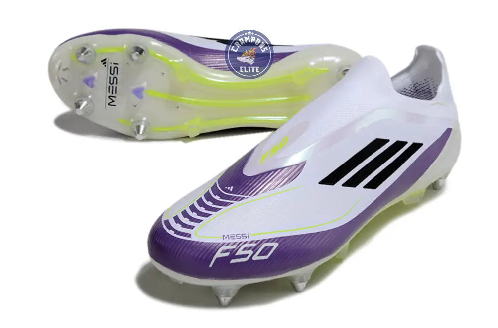 Image of F50 Elite Laceless SG - Blanc/Violet/Noir/Jaune Fluo