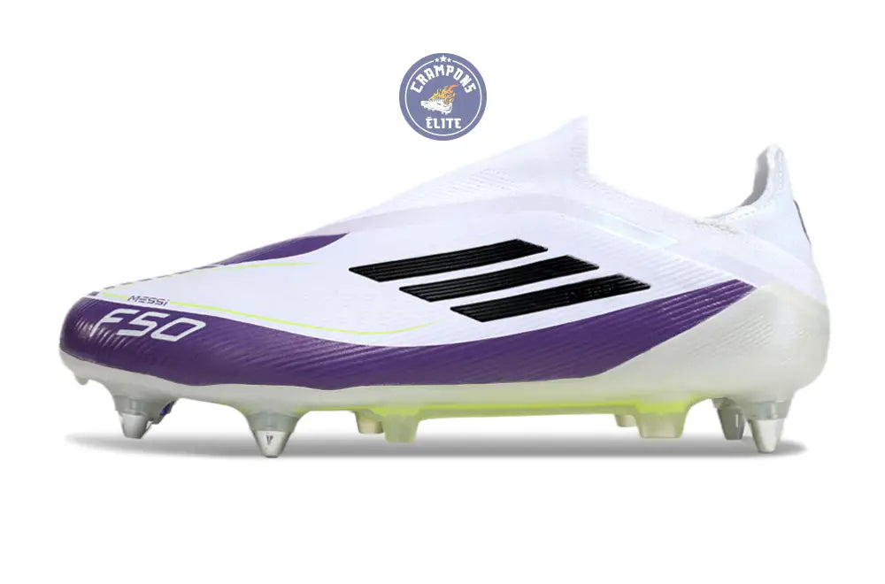 F50 Elite Laceless SG - Blanc/Violet/Noir/Jaune Fluo