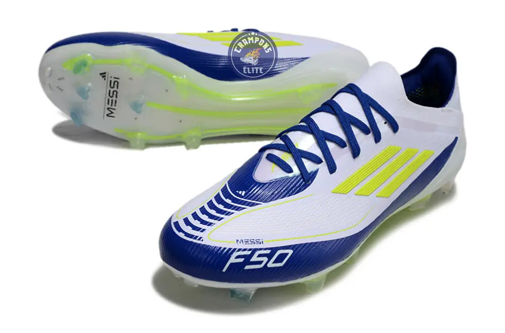 Image of F50 Elite Lacets FG - Blanc/Bleu/Jaune Fluo