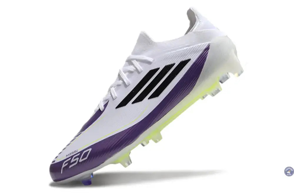 F50 Elite Lacets FG - Blanc/Violet/Jaune Fluo/Noir