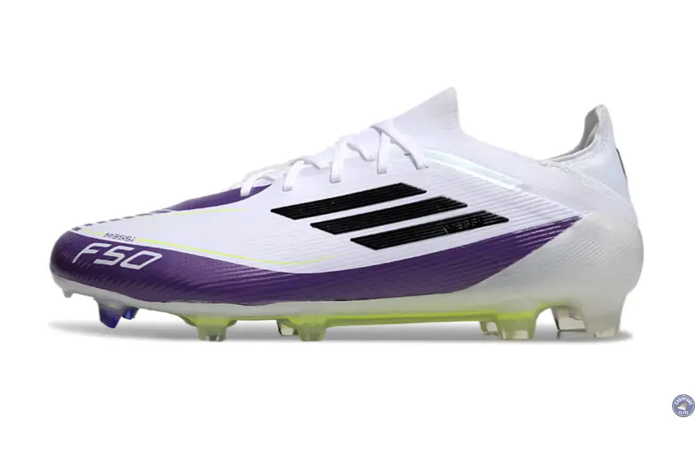 F50 Elite Lacets FG - Blanc/Violet/Jaune Fluo/Noir