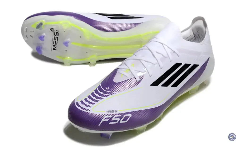 F50 Elite Lacets FG - Blanc/Violet/Jaune Fluo/Noir