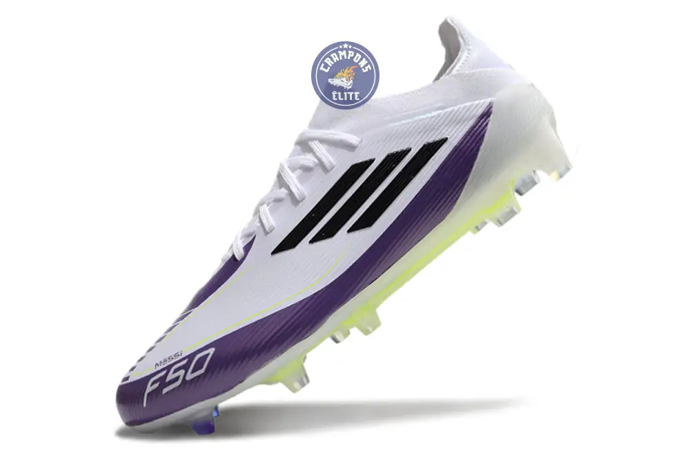 F50 Elite Lacets FG - Blanc/Violet/Jaune Fluo/Noir