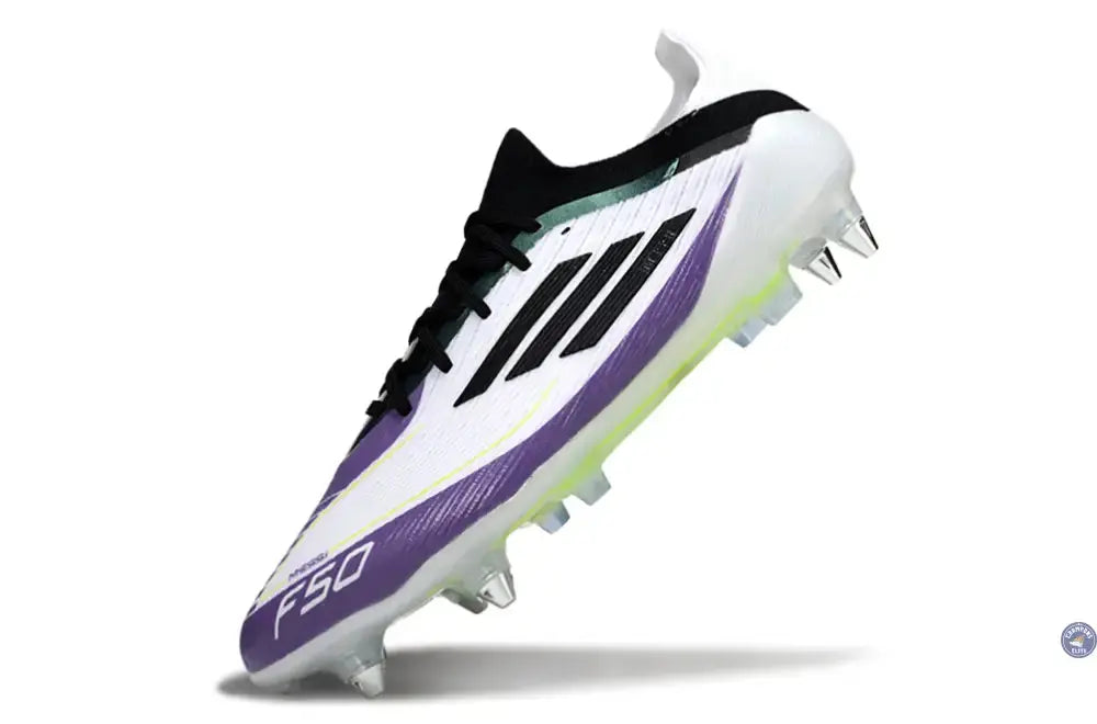 F50 Elite Lacets SG - Blanc/Violet/Jaune Fluo/Noir