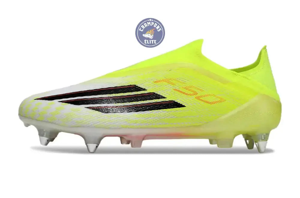 Image of Chaussure de football sans lacets F50 Elite SG jaune néon, noir et rouge lucide