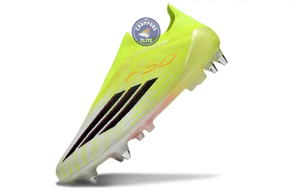 Chaussures de football F50 LACELESS ELITE SG jaune/noir/lucid red, Born for Goals, pointes SG