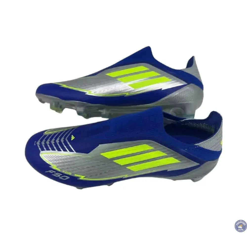 Image of F50 Laceless MESSI Elite FG LA VIDA RAPIDA - ARGENTÉ/JAUNE/BLEU
