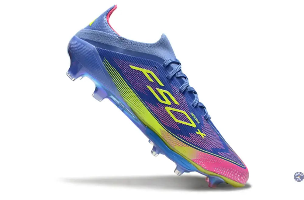 F50 + Lacets FG Celestial Victory - Blue Fusion/Vert/Rose