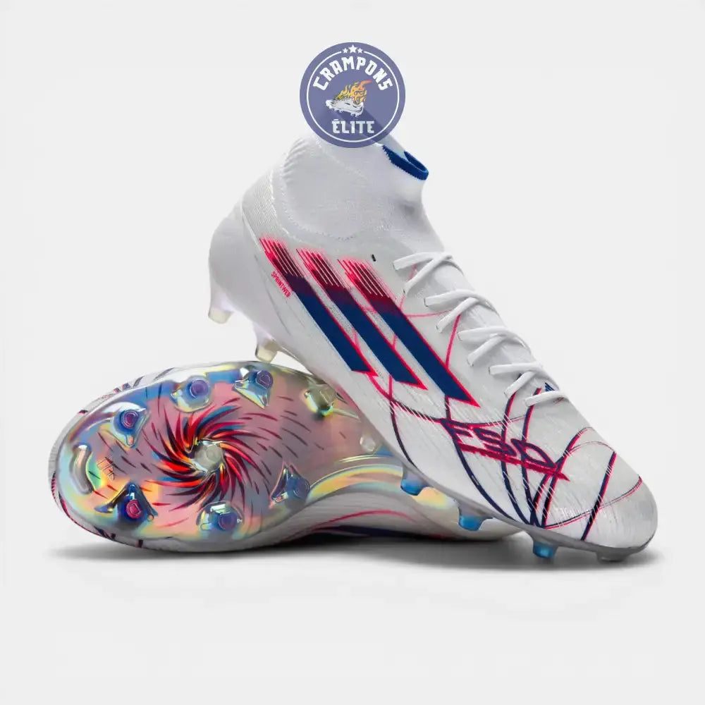 F50 Sparkfusion Mid Cut Lacets FG – Blanc/Bleu/Rouge