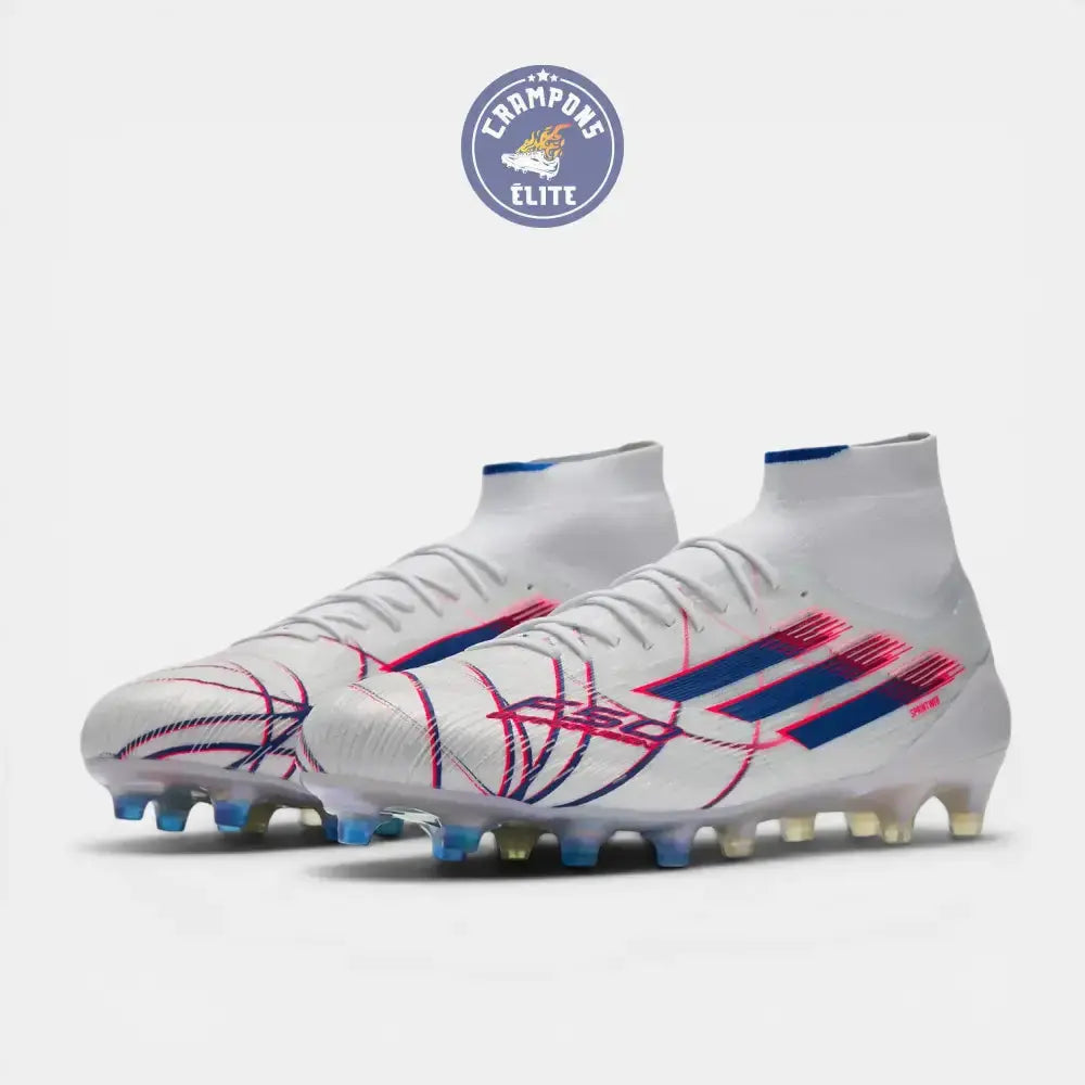 F50 Sparkfusion Mid Cut Lacets FG – Blanc/Bleu/Rouge