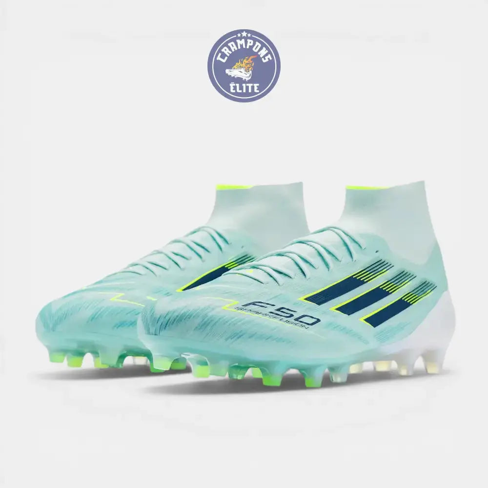 F50 Sparkfusion Mid Cut Lacets FG – Turquoise/Bleu Marine/Blanc