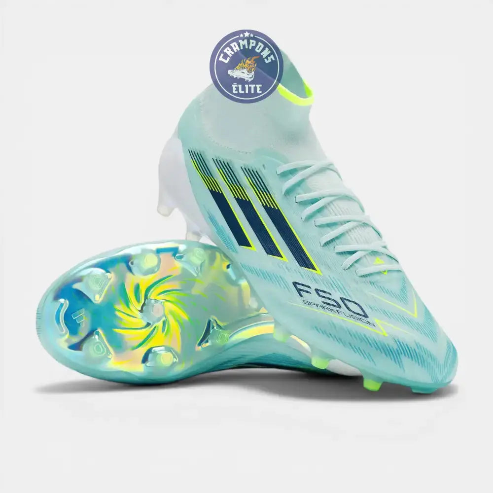 F50 Sparkfusion Mid Cut Lacets FG – Turquoise/Bleu Marine/Blanc