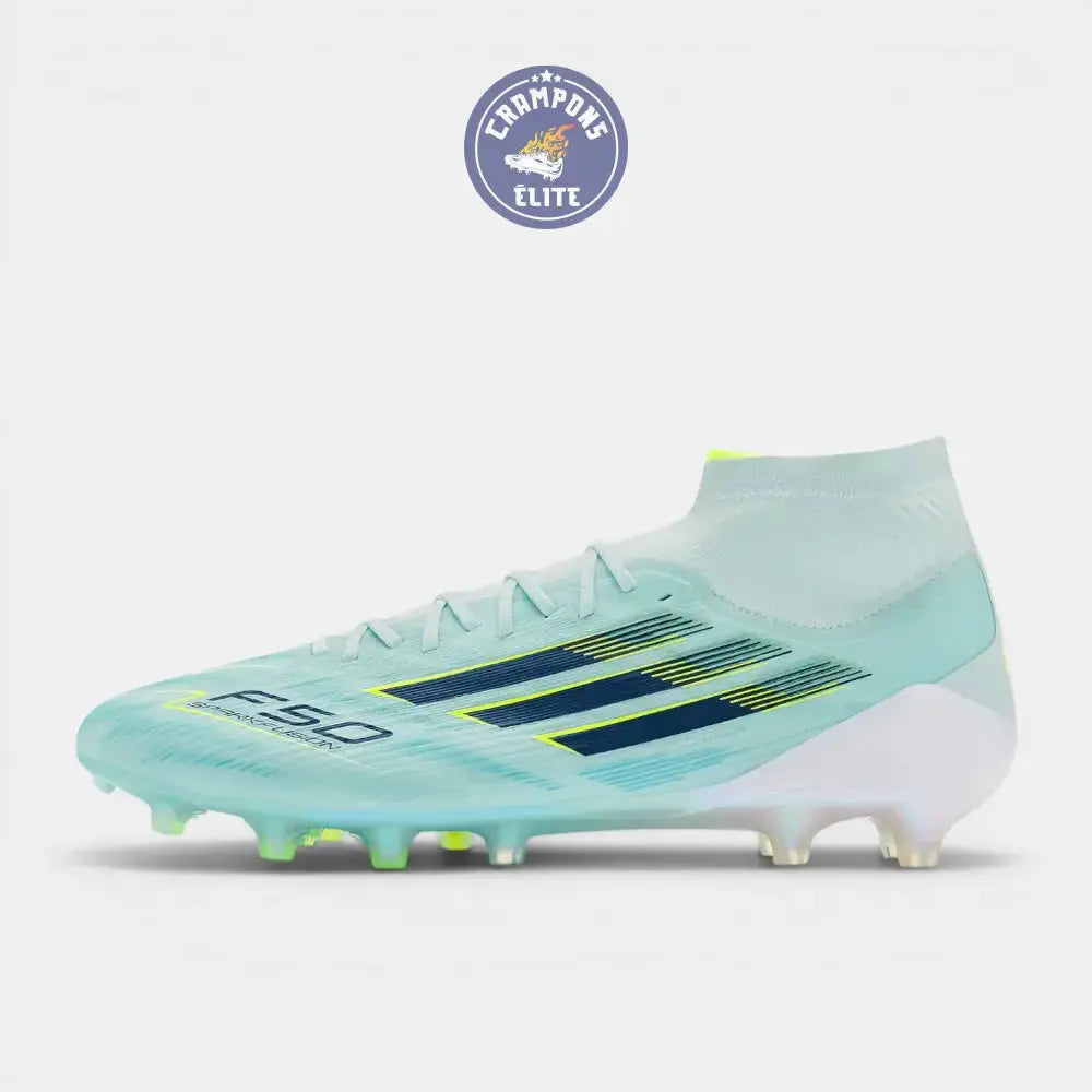 F50 Sparkfusion Mid Cut Lacets FG – Turquoise/Bleu Marine/Blanc