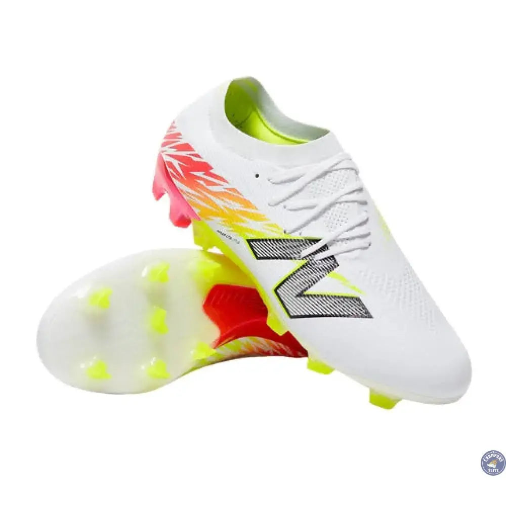 Image of New Balance FURON ELITE V8 FG - Blanc/Rouge Energie/Jaune Hi-Lite