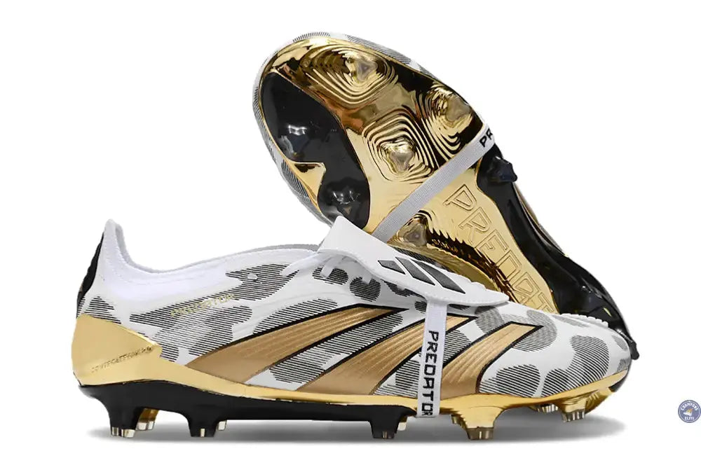 Image of Predator 24 Elite Fold-over Tongue FG Blanc/Gris/Or