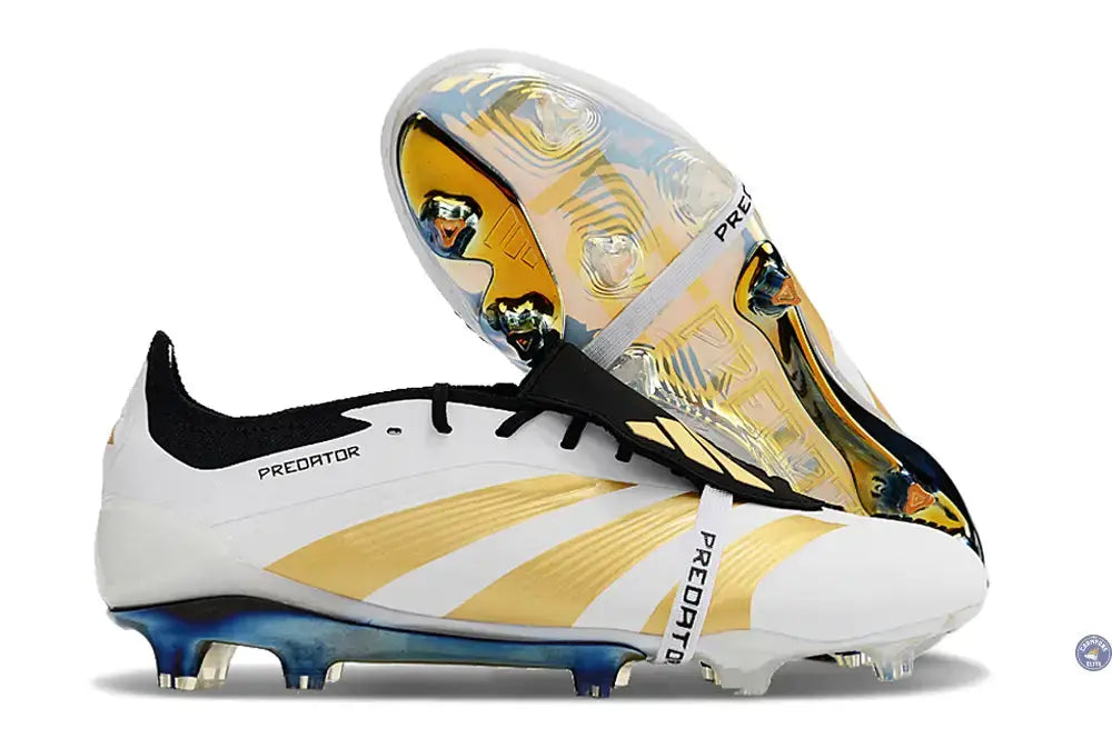 Image of Predator 24 Elite Fold-over Tongue FG Blanc/Or/Noir