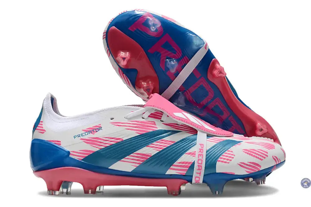 Image of Predator 24 Elite Fold-over Tongue FG Reemergence - Blanc/Bleu/Rose